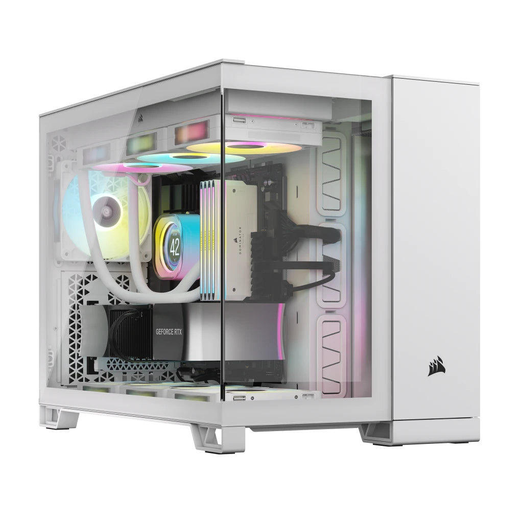 Gabinete Corsair iCUE Link 2500X Mid Tower mATX ITX Cristal Templado Pecera 2xFan RGB Blanco Sin Fuente