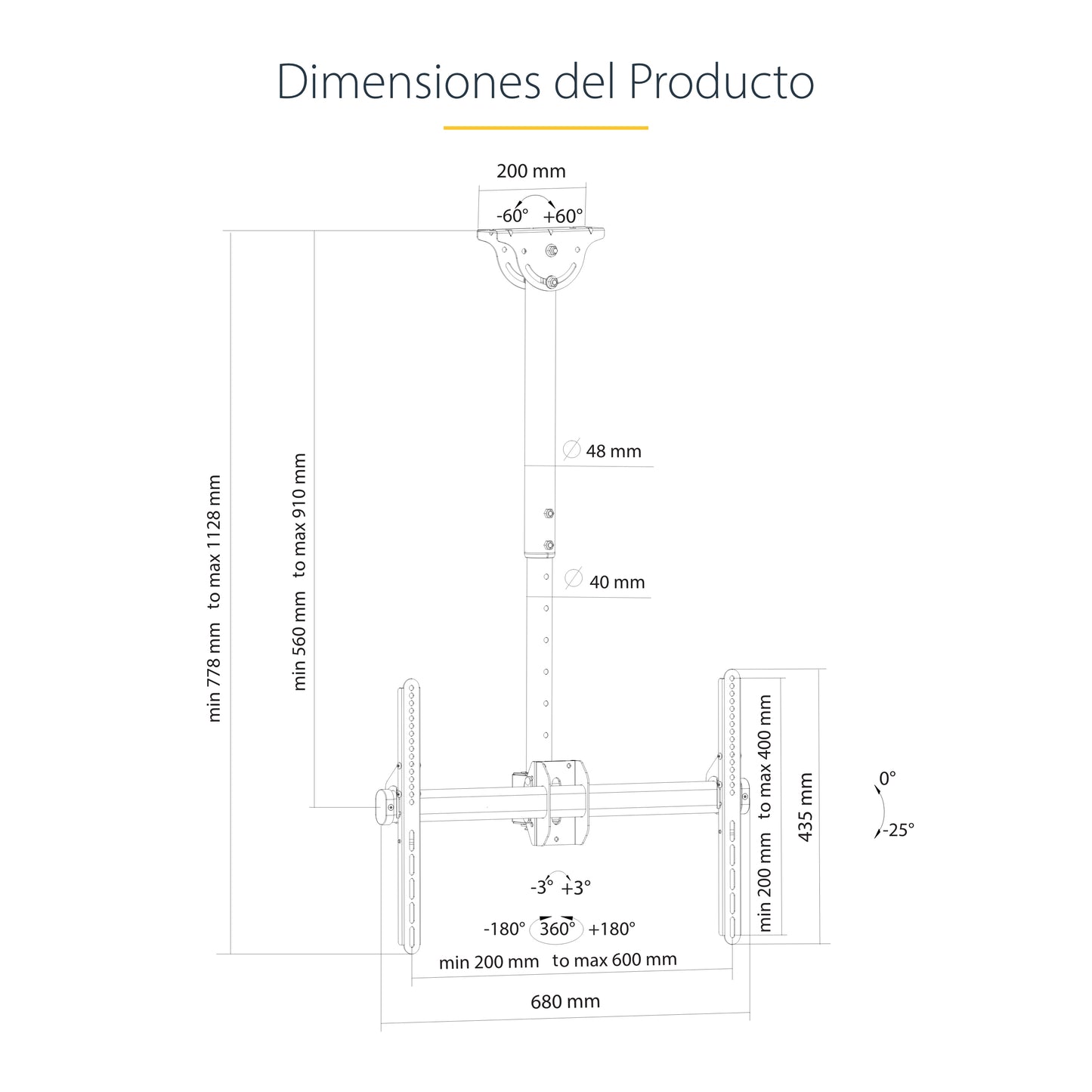 StarTech.com FPCEILPTBSP soporte para pantalla de señalización 190.5 cm (75") Negro