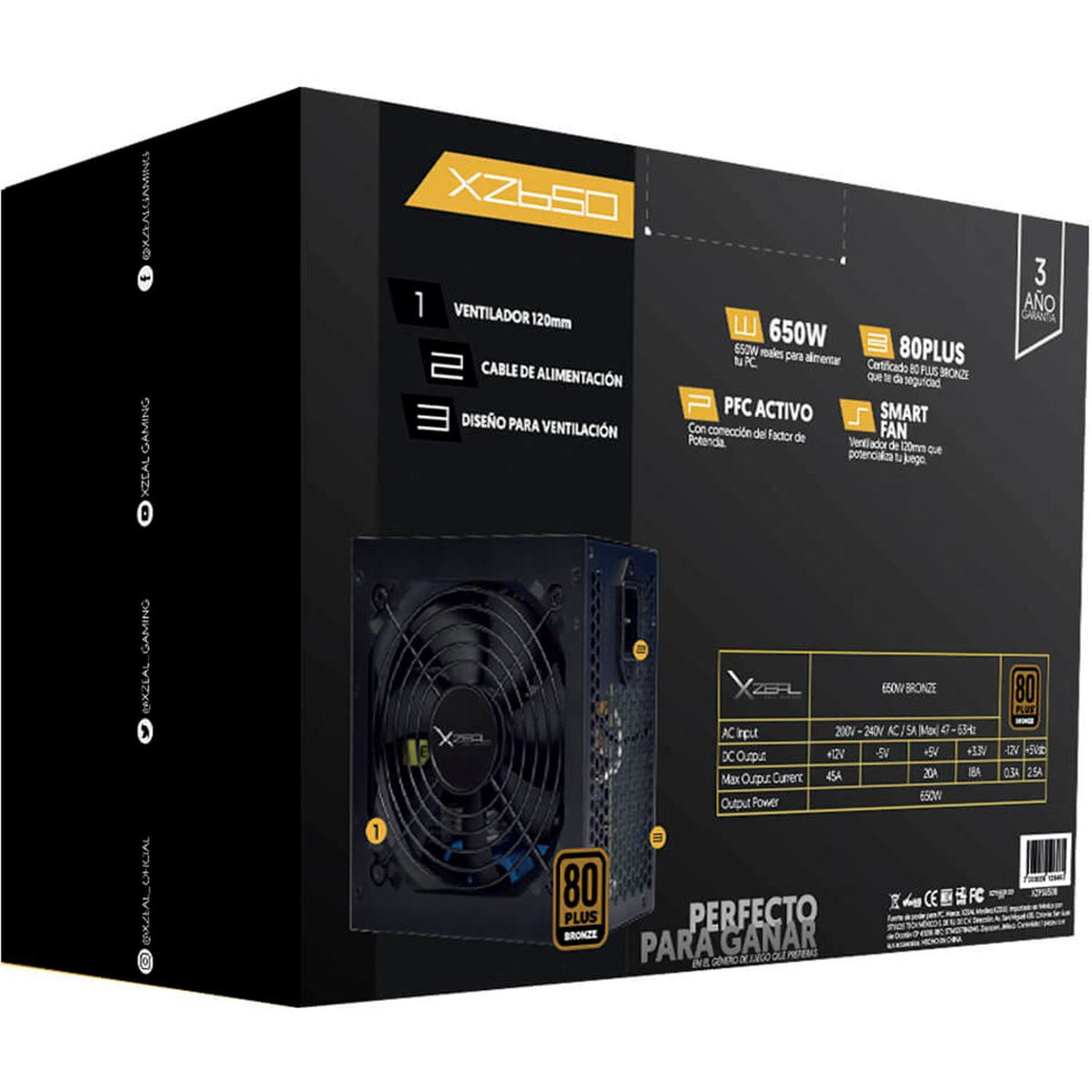 Fuente de Poder Xzeal 650W 80 PLUS Bronze NO Modular 24-pin ATX 120mm