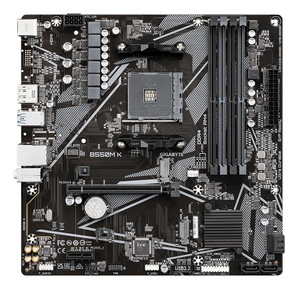 Tarjeta Madre Gigabyte B550M K 4xDDR4 128GB 4733Mhz PCIe 4.0 M.2 HDMI DP S AM4 Ryzen mATX