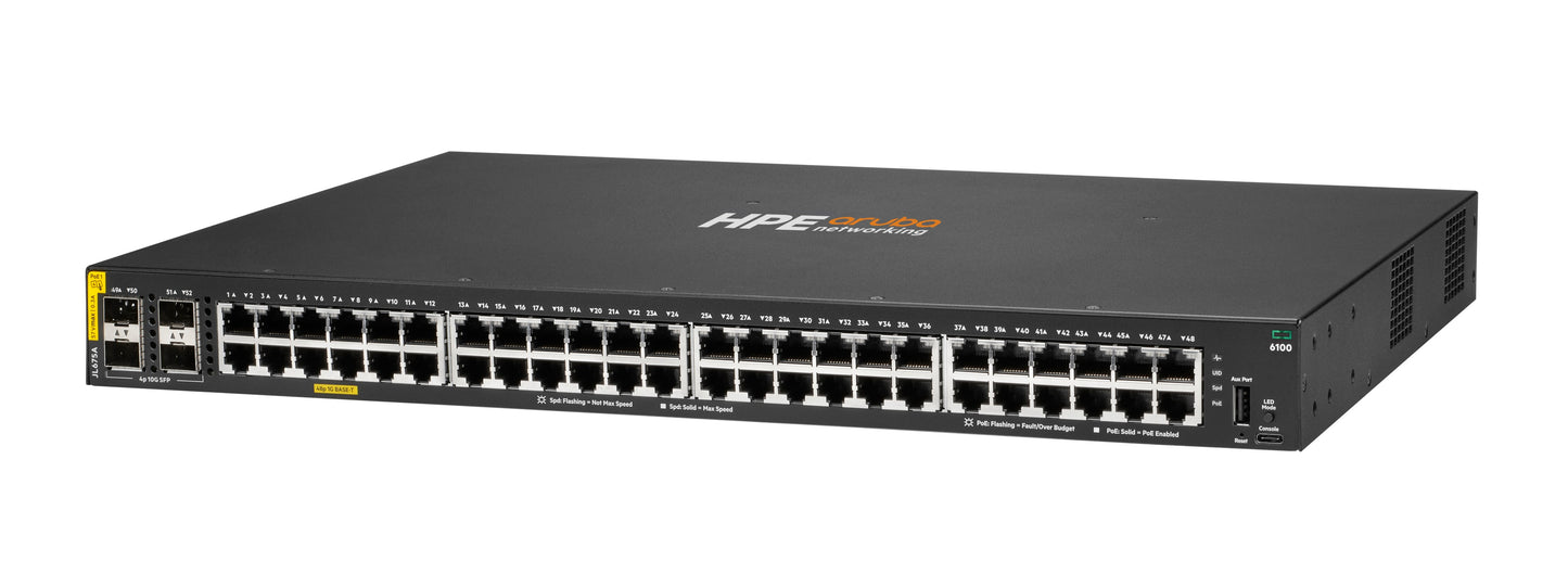 HPE Aruba Networking CX 6100 48G Class4 PoE 4SFP+ 370W Switch