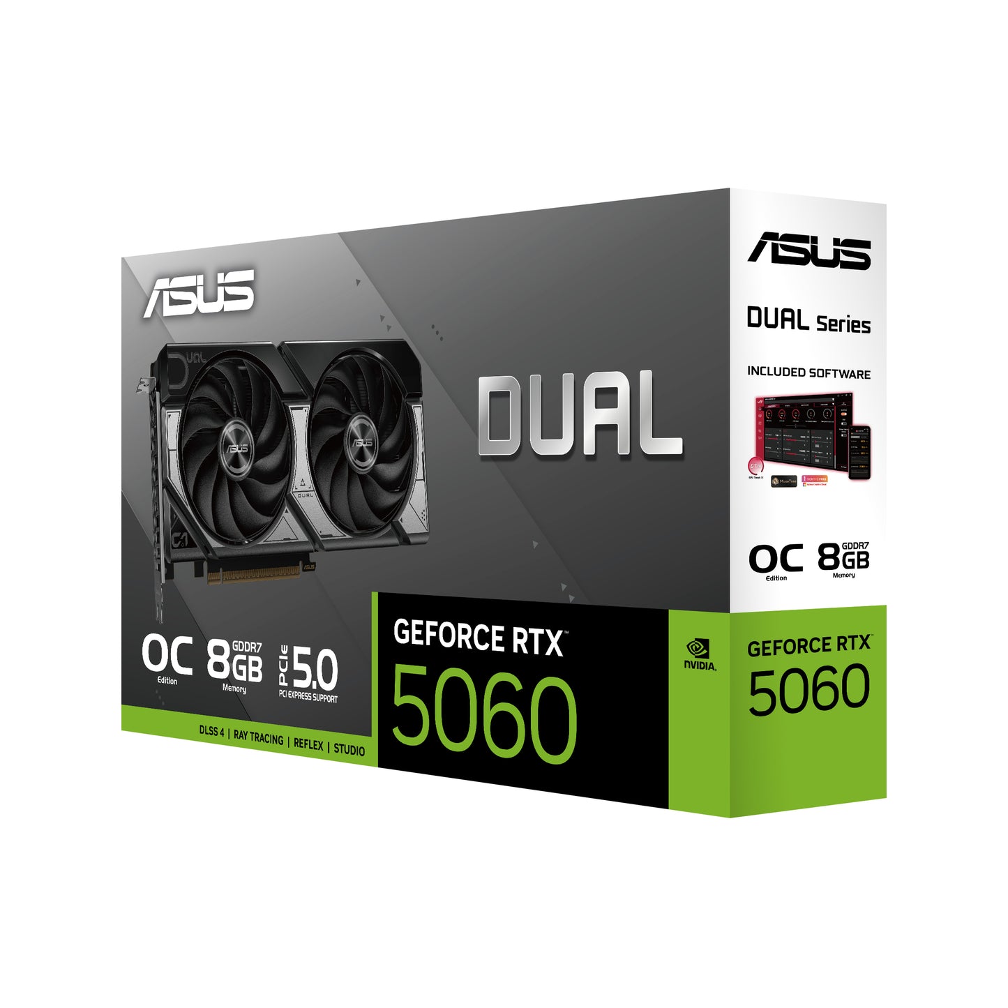 Tarjeta Video Asus Dual GeForce RTX5060 OC 8GB Dual Fan GDDR7 128 bits 623 TOPs PCIe 5.0 1xHDMI 3xDP