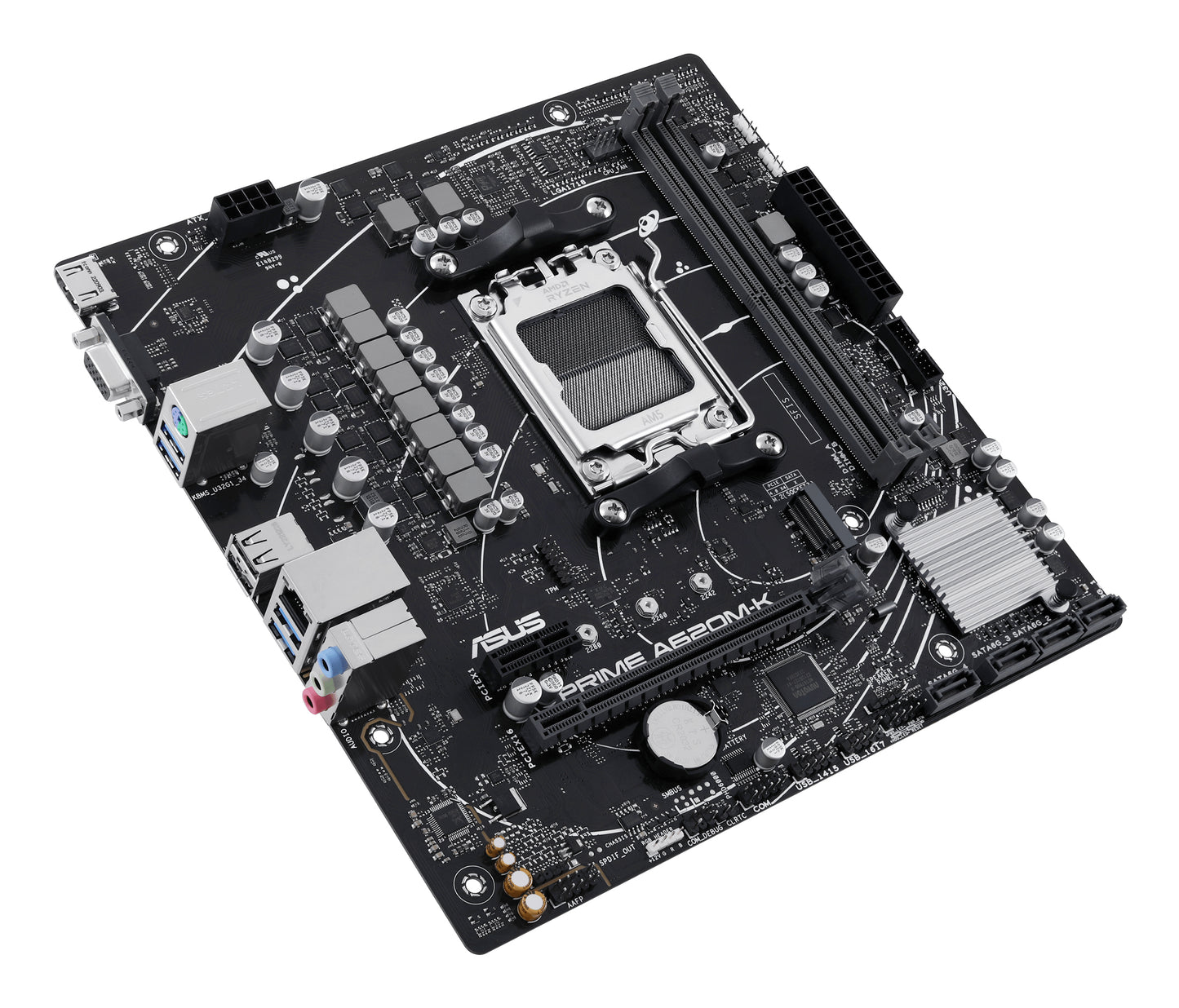 Tarjeta Madre Asus PRIME A620M-K 2xDDR5 96GB 6400Mhz HDMI VGA PCIe 4.0 M.2 S AM5 Ryzen mATX