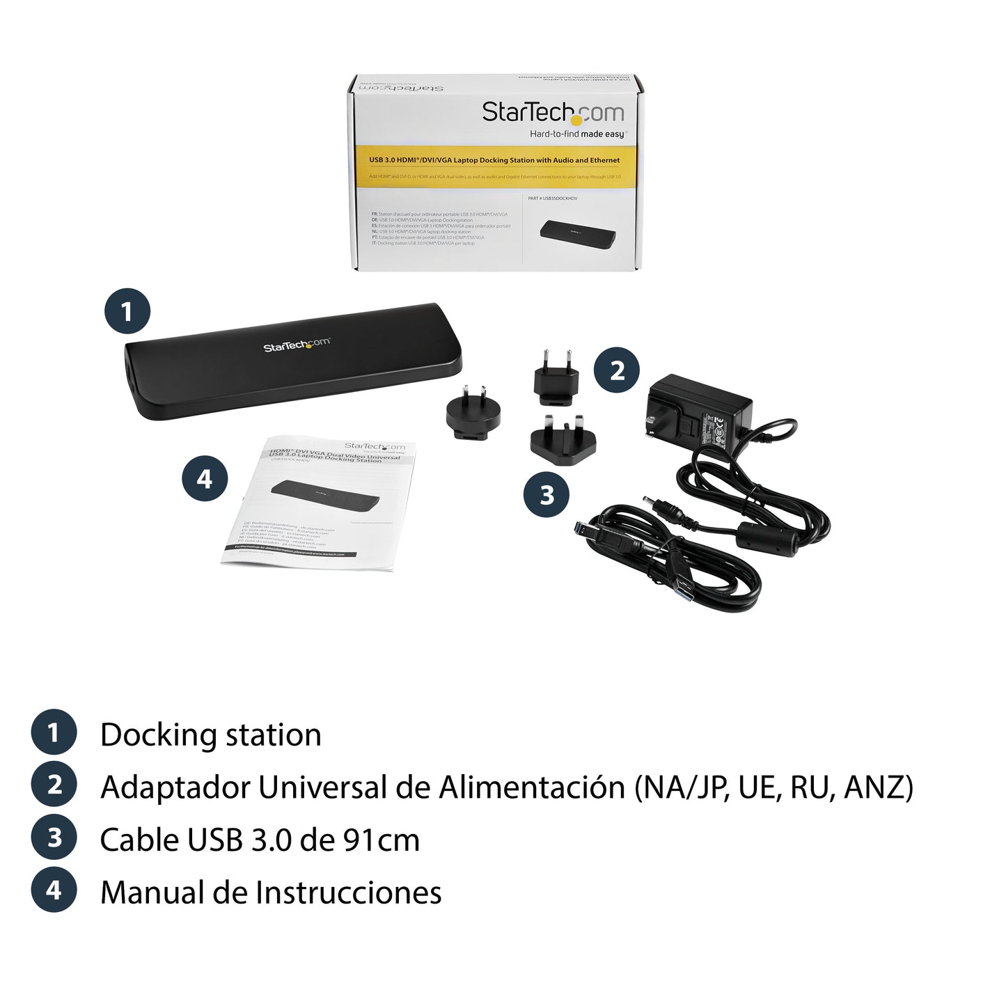 StarTech.com USB3SDOCKHDV base para laptop o replicador de puertos Alámbrico USB 3.2 Gen 1 (3.1 Gen 1) Type-B Negro