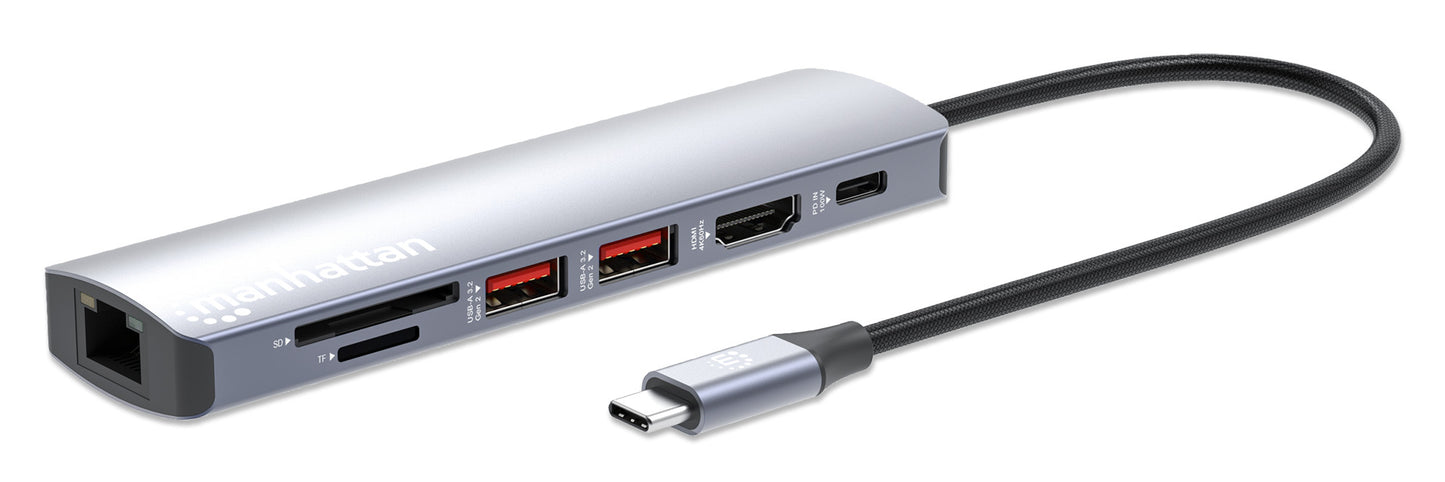 Manhattan 153966 base para laptop o replicador de puertos Alámbrico USB 3.2 Gen 2 (3.1 Gen 2) Type-C Plata
