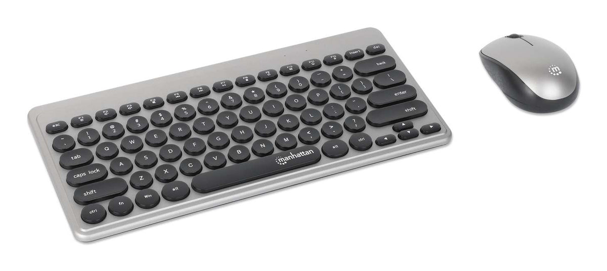 Teclado y Mouse Manhattan Optico Inalambrico Negro y Plata Mini Combo