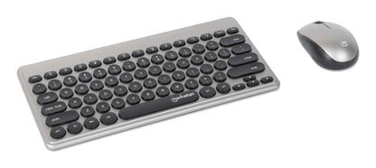 Teclado y Mouse Manhattan Optico Inalambrico Negro y Plata Mini Combo