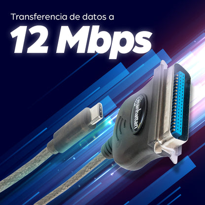 Convertidor Manhattan para Impresora USB-C Full Speed a Paralelo Cen36 1m Color Negro