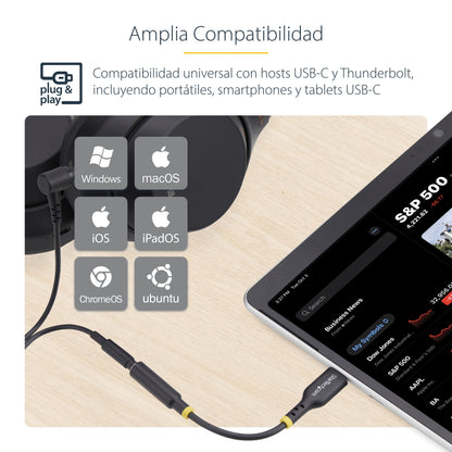 StarTech.com USBCAUDIO2 cable de audio 0.127 m USB Type-C 2.0 3,5 mm Negro