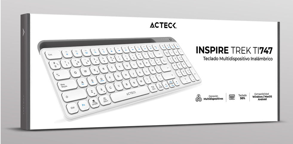 Acteck Inspire Trek TI747 teclado Universal RF inalámbrico + bluetooth QWERTY Español Gris, Blanco