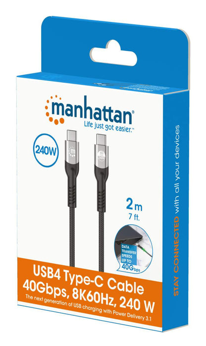 Cable Manhattan USB-C V4 Thunderbolt4 C-C 2.0M 8K 240W Negro