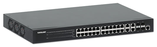 Switch Intellinet 561426 administrable vía web, 24 puertos Gigabit PoE+ y 4 puertos combo RJ45/SFP
