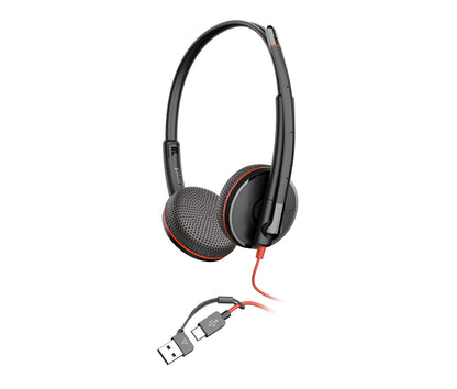 HP Poly Blackwire 3225 Stereo USB-C Headset +3.5mm Plug +USB-C/A Adapter (Bulk) Alámbrico Diadema Oficina/Centro de llamadas USB Tipo C Negro