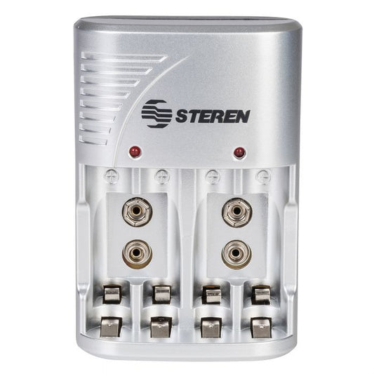 Cargador de Pilas Steren para AA/AAA 9VC NICD/NIMH Incluye 4 Pilas AA