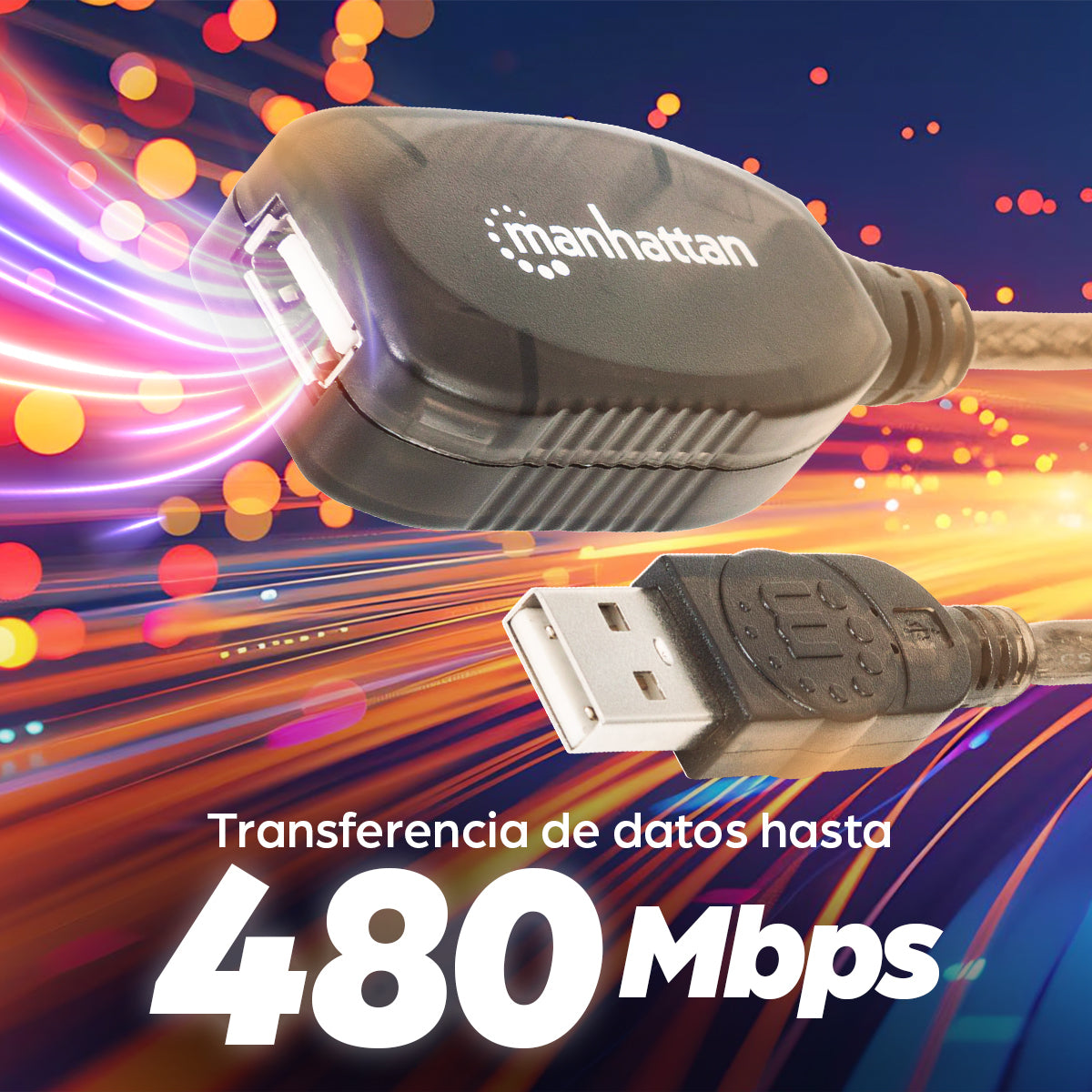 Cable Manhattan USB 2.0 Alta Velocidad Extensión Activa 10m Color Negro