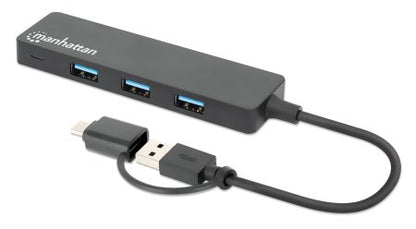 Manhattan 180863 nodo concentrador USB 3.2 Gen 1 (3.1 Gen 1) Type-A + Type-C 5000 Mbit/s Negro