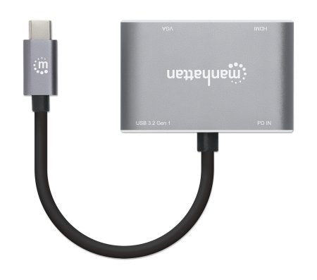 Manhattan 130691 base para laptop o replicador de puertos Alámbrico USB 3.2 Gen 1 (3.1 Gen 1) Type-C Gris