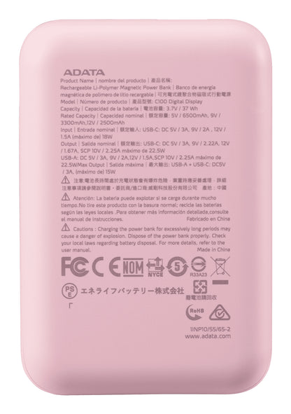 Power Bank Adata 10000mAh Digital PC10022 Rosa