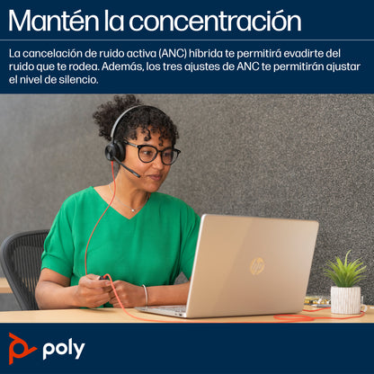 HP Poly Blackwire 8225 Stereo Microsoft Teams Certified USB-C Headset +USB-C/A Adapter Alámbrico Diadema Oficina/Centro de llamadas USB Tipo C Negro