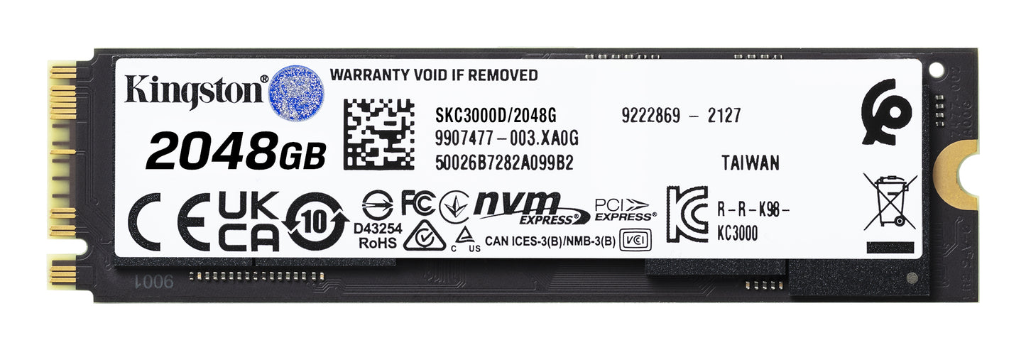 Unidad de Estado Sólido SSD Kingston KC3000 PCIe 4.0 NVMe M.2 SSD 2048GB Color Negro