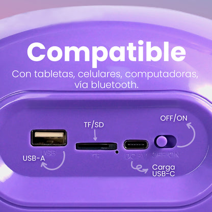 Bocina Vorago BSP-205 Bluetooth MSD/USB/3.5mm Microfono con Modos de Voz Color Purpura