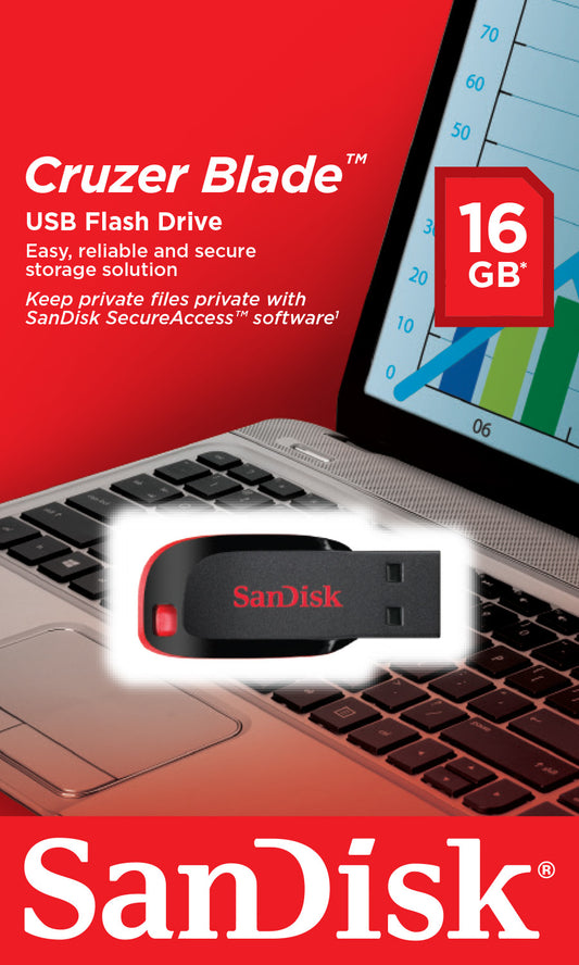 Memoria USB SanDisk Flash Cruzer Blade 16GB USB 2.0 Color Negro SDCZ50-016G-B35