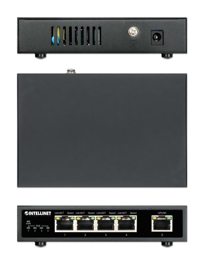 Switch Intellinet PoE+ con 5 Puertos Gigabit Color Negro
