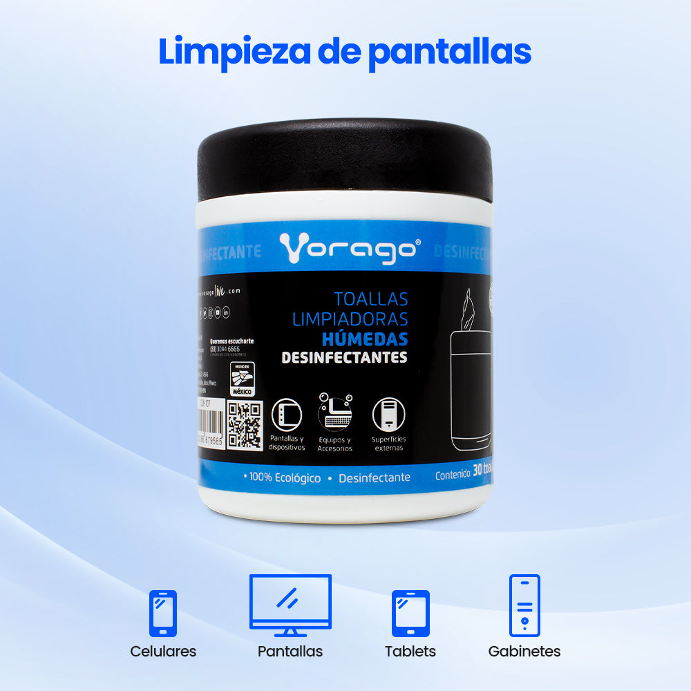 Toallas Húmedas Vorago CLN-107 Desinfectantes Bote 30 Pzas