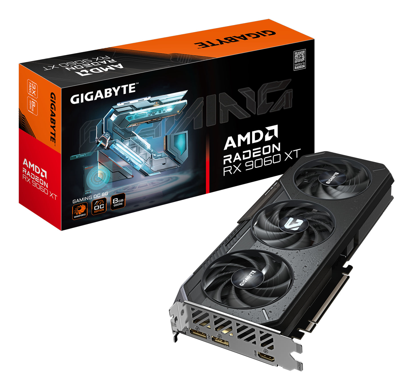 Tarjeta de Video Gigabyte Gaming Radeon RX9060 XT OC 8GB Triple Fan GDDR6 128 bit PCIe 5.0 1xHDMI 2xDP