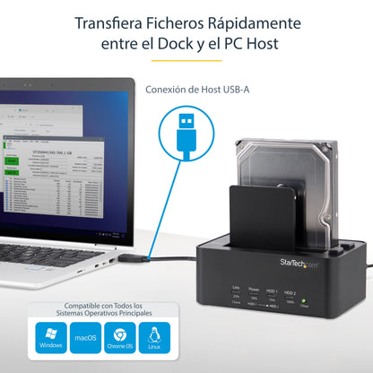 StarTech.com SATDOCK2REU3 duplicador de datos o soporte Duplicador de HDD/SSD Negro 1 copias