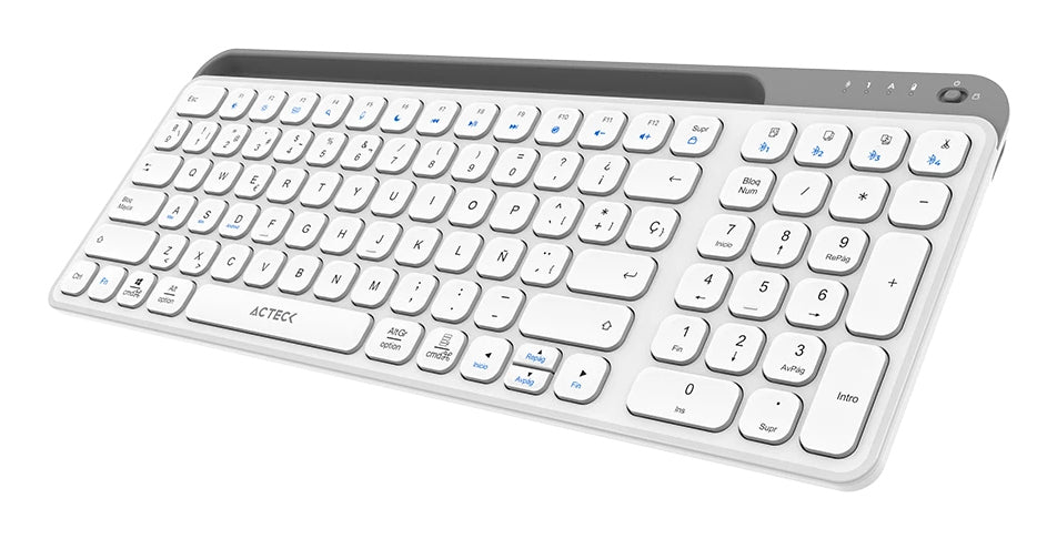 Acteck Inspire Trek TI747 teclado Universal RF inalámbrico + bluetooth QWERTY Español Gris, Blanco