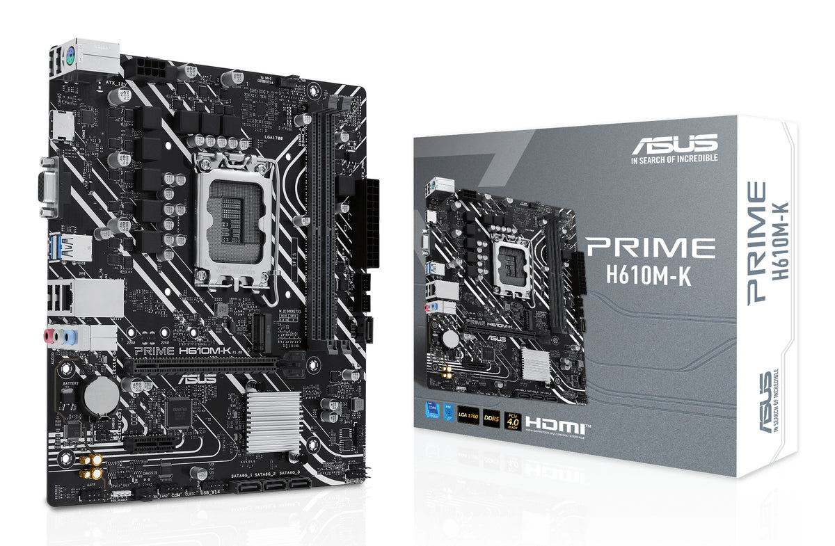 Tarjeta Madre Asus PRIME H610M-K 2xDDR5 96GB 5600Mhz HDMI VGA PCIe 4.0 M.2 S 1700 12th 13th 14th Gen mATX