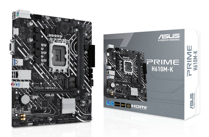 Tarjeta Madre Asus PRIME H610M-K 2xDDR5 96GB 5600Mhz HDMI VGA PCIe 4.0 M.2 S 1700 12th 13th 14th Gen mATX