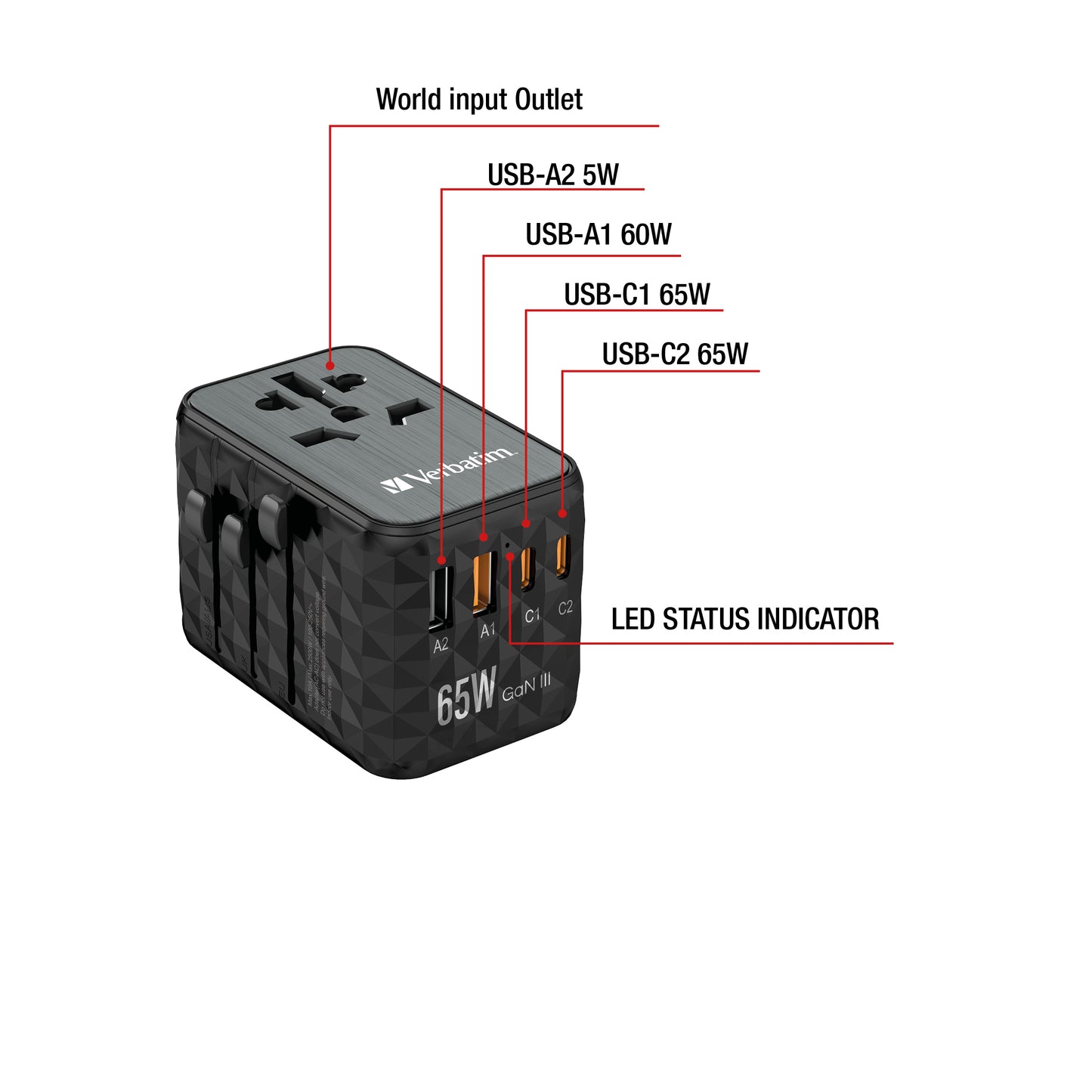 Adaptador Verbatim Universal de viaje UTA-05 GaN III 65 W