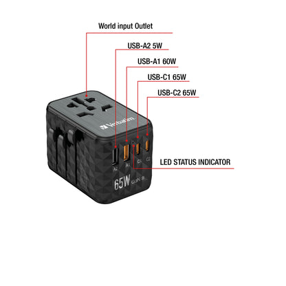 Adaptador Verbatim Universal de viaje UTA-05 GaN III 65 W