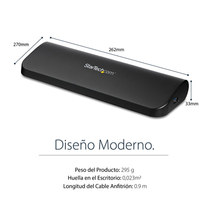 StarTech.com USB3SDOCKHDV base para laptop o replicador de puertos Alámbrico USB 3.2 Gen 1 (3.1 Gen 1) Type-B Negro