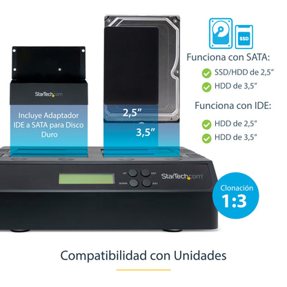 StarTech.com SATDOCK4U3RE duplicador de datos o soporte Duplicador de discos duros Negro 3 copias
