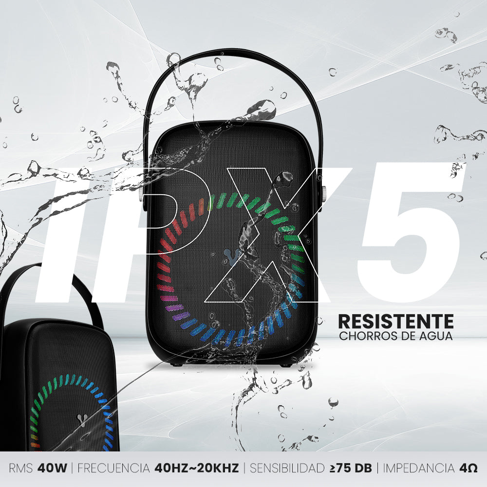 Mini Bafle Vorago KSP-455 40 W Recargable 1 Micrófono Inalámbrico C/Correas TWS IPX5 Bluetooth