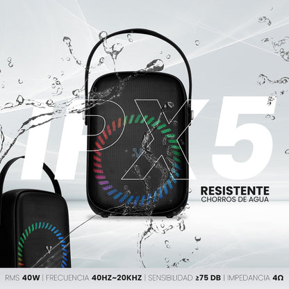 Mini Bafle Vorago KSP-455 40 W Recargable 1 Micrófono Inalámbrico C/Correas TWS IPX5 Bluetooth