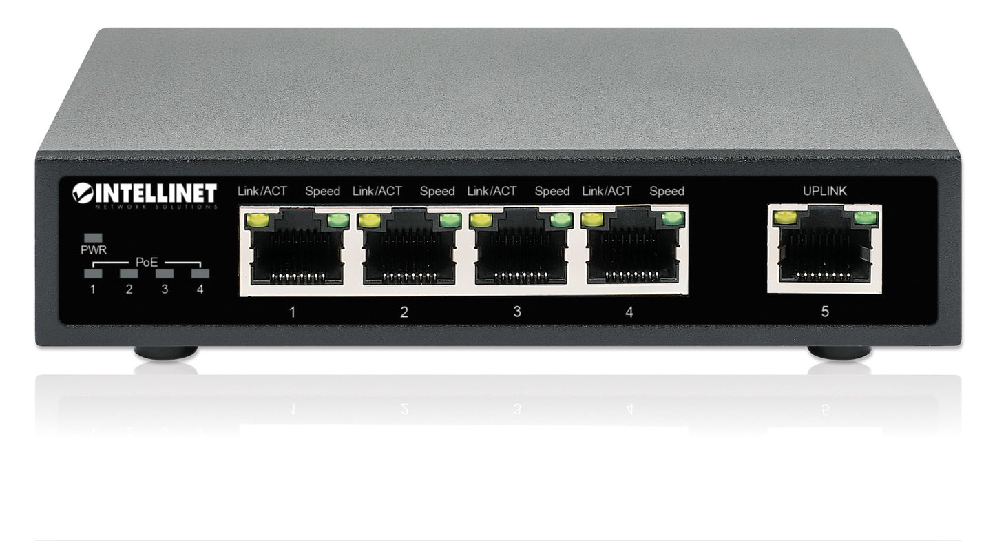 Switch Intellinet PoE+ con 5 Puertos Gigabit Color Negro