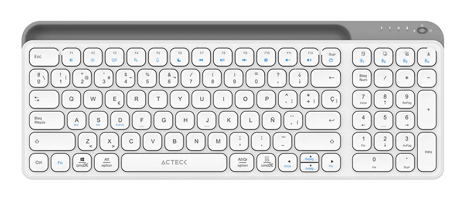Acteck Inspire Trek TI747 teclado Universal RF inalámbrico + bluetooth QWERTY Español Gris, Blanco