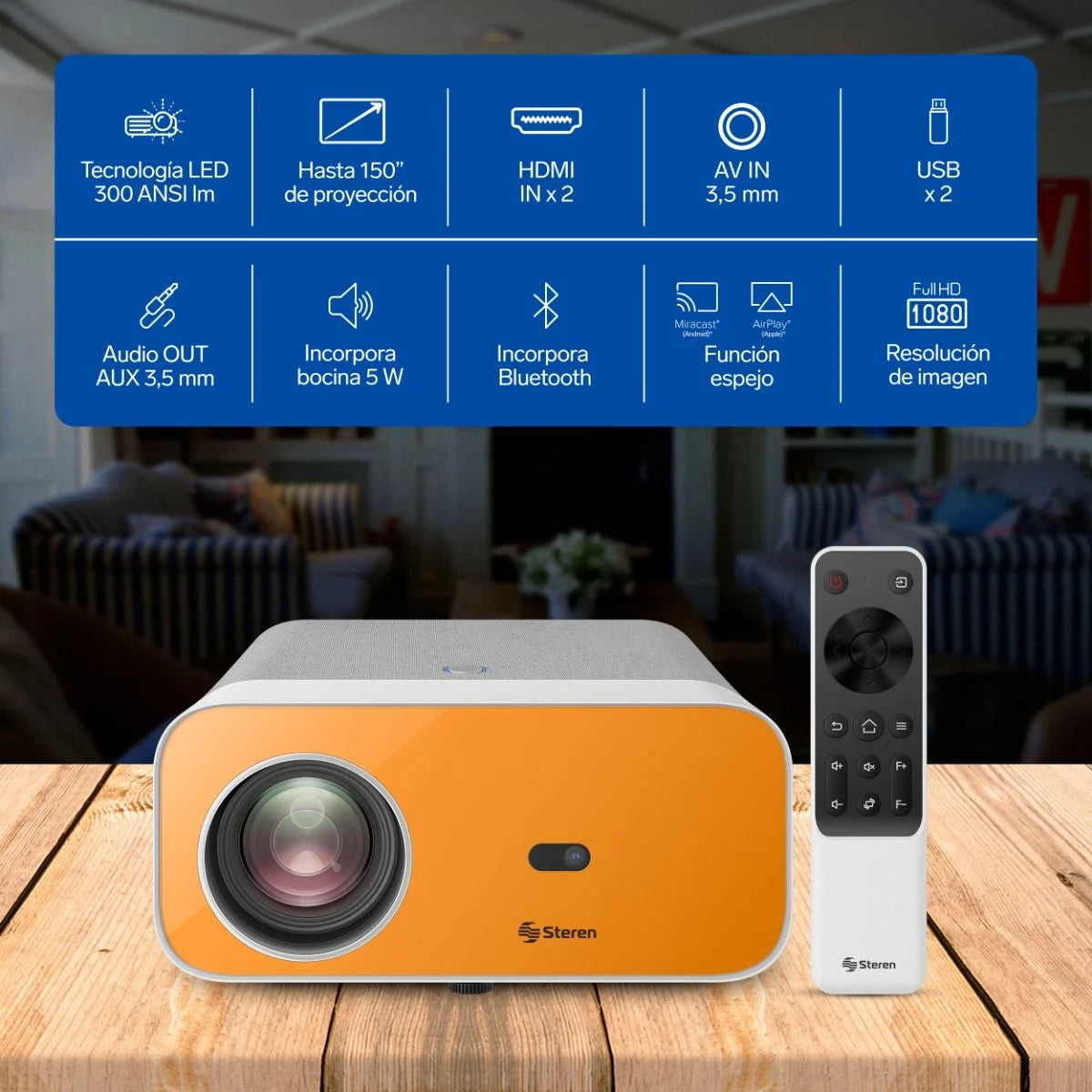 Proyector Multimedia STEREN FULL HD 300 LM ANSI WIFI