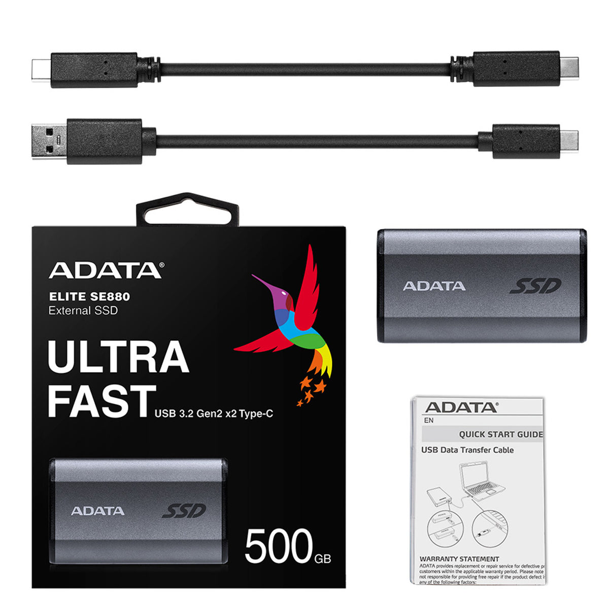 Unidad de Estado Solido SSD Adata Externo 500GB SE880 3.2 USB-C Gris