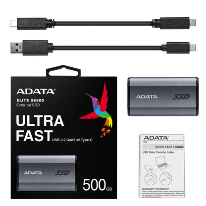 Unidad de Estado Solido SSD Adata Externo 500GB SE880 3.2 USB-C Gris