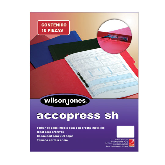 Carpeta Acco Press Media Ceja Oficio C/Broche Color Rojo C/10