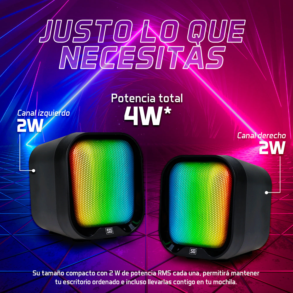 BOCINAS VORAGO START THE GAME SPK-109 RGB / USB PARA COMPUTADORA / 2.2WATTS