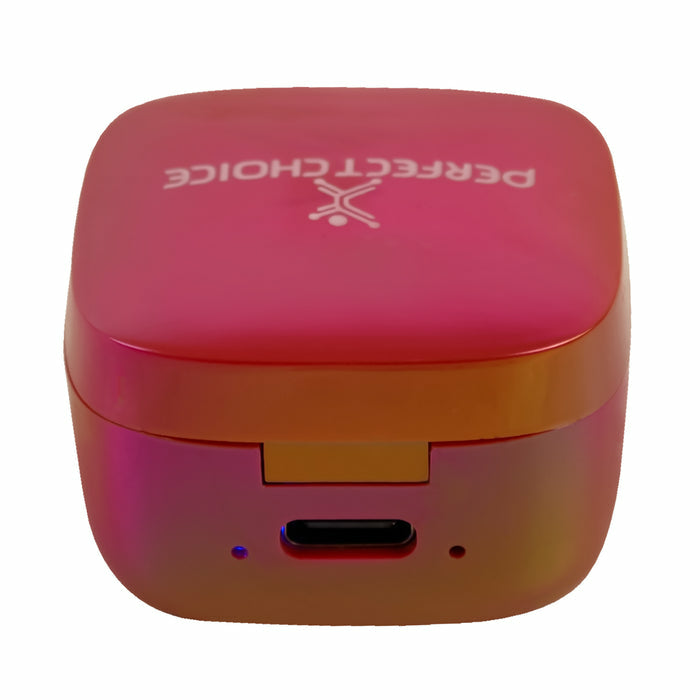 Audífonos Inalámbricos Perfect Choice TWS Brillantes Alcance de 10m Bluetooth Rojo