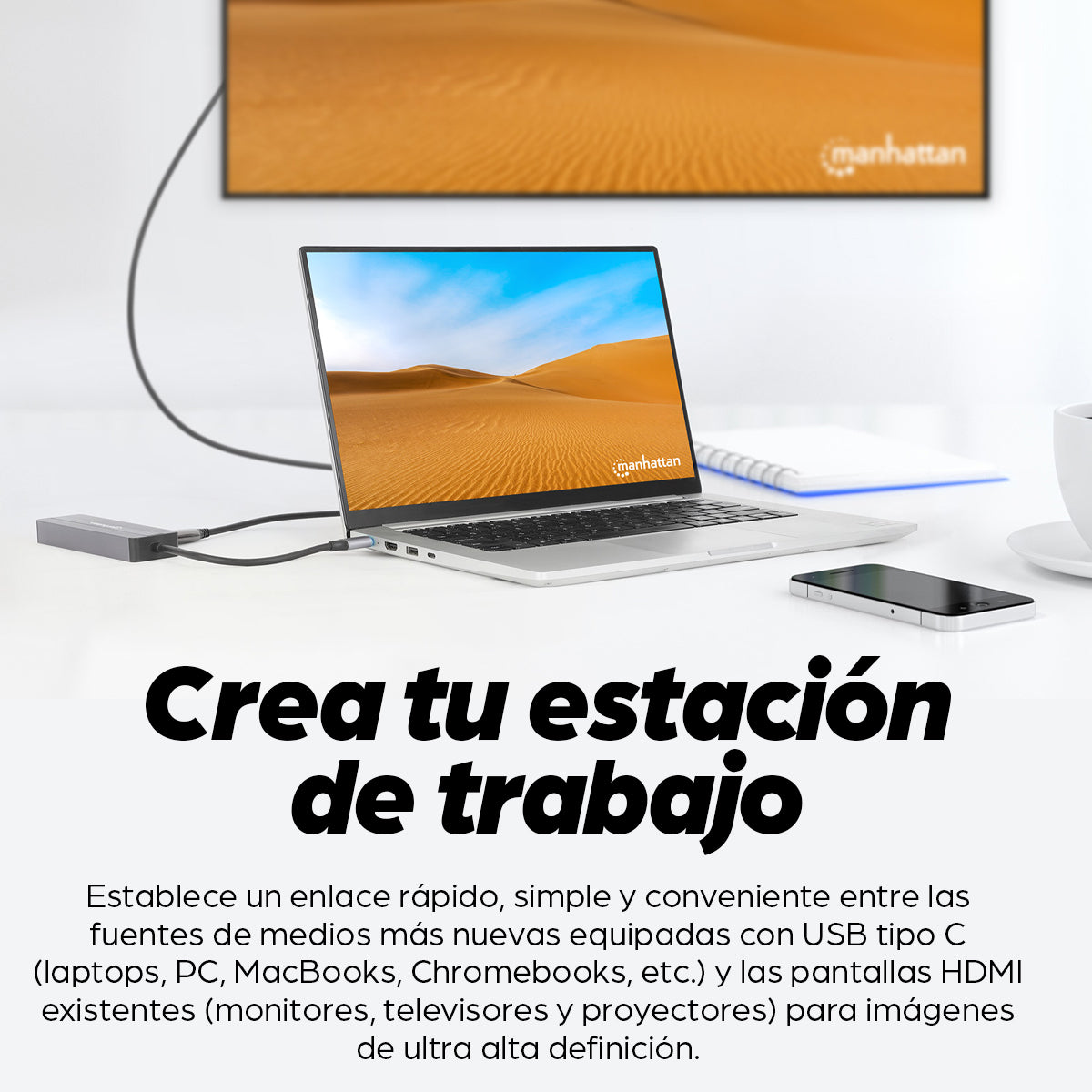 Manhattan 153928 base para laptop o replicador de puertos Alámbrico USB 3.2 Gen 1 (3.1 Gen 1) Type-C Negro, Plata