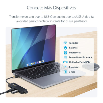 StarTech.com H5C4A-USB-HUB nodo concentrador USB 3.2 Gen 1 (3.1 Gen 1) Type-C 5000 Mbit/s Negro
