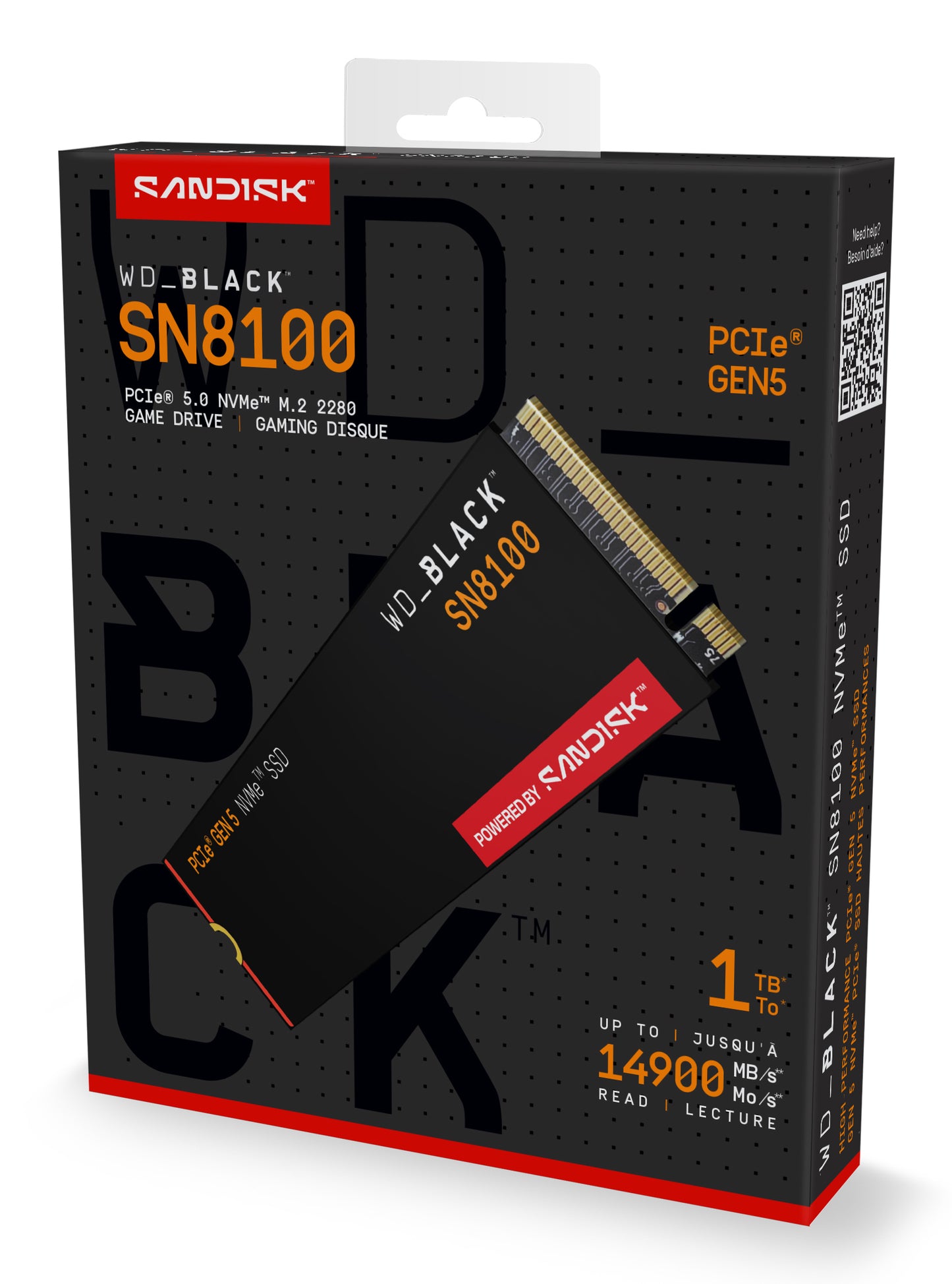 SSD interno Western Digital de 1TB Black SN8100 NVMe M.2 Gen5 - Lectura/Eescritura/ Sin Disipador Térmico